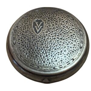 Vintage Ornate Silver Tone‎ Trinket Pill Box Hammered Metal Shield Design